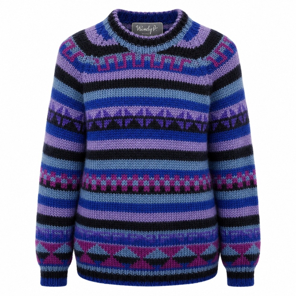 Vintage 80s Windy Pass The North Face Fair Isle Wool Sweater Blue Purple Large‎